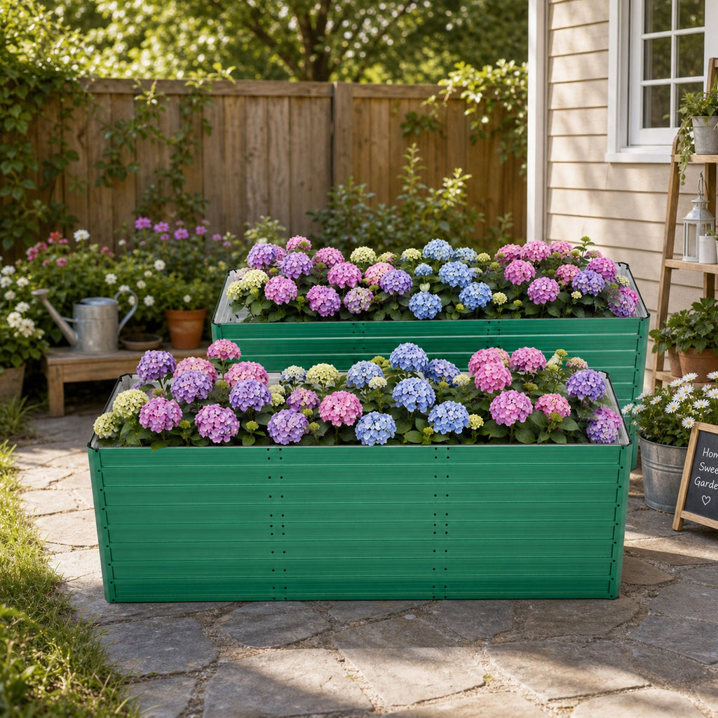 Ergonomic Metal Raised Garden Bed 2-Pack with Open Base - Green