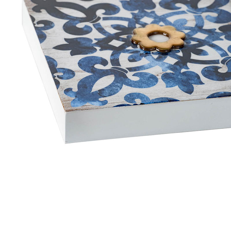 Abstract Wall Decor Accents Set with Fir Wood Frame - White / Blue