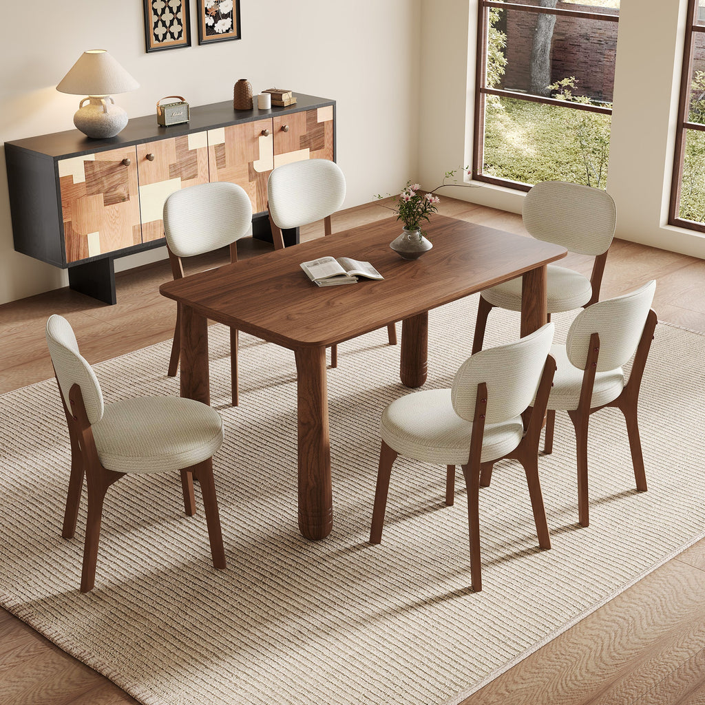63-Inch Walnut-Finish Dining Set with 4 Upholstered Chairs