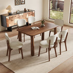 63-Inch Walnut-Finish Dining Set with 4 Upholstered Chairs