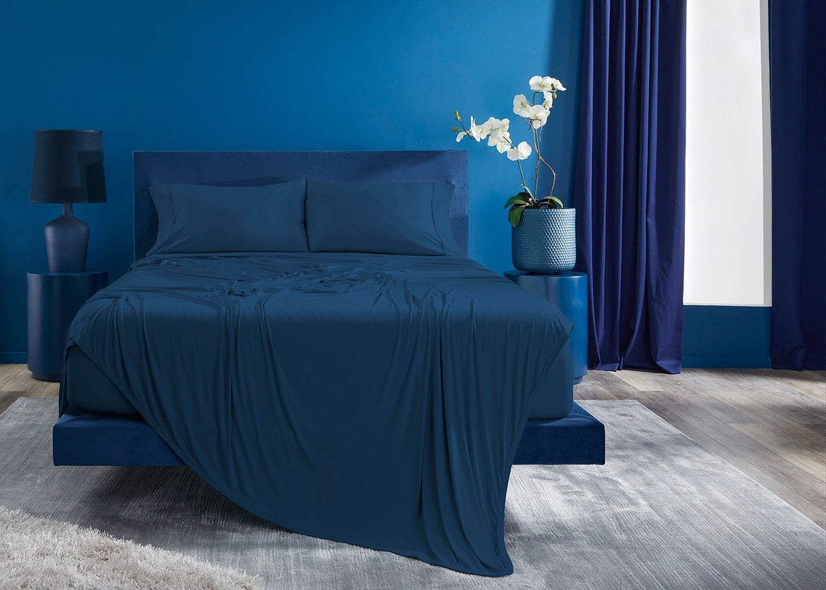 Vertex Split Cal King Sheet Set with Cooling Nylon Fabric - Navy