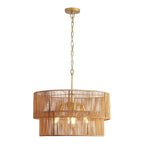 2 Tier Boho Wabi Sabi Chandelier with Handwoven Rattan Shade - Gold