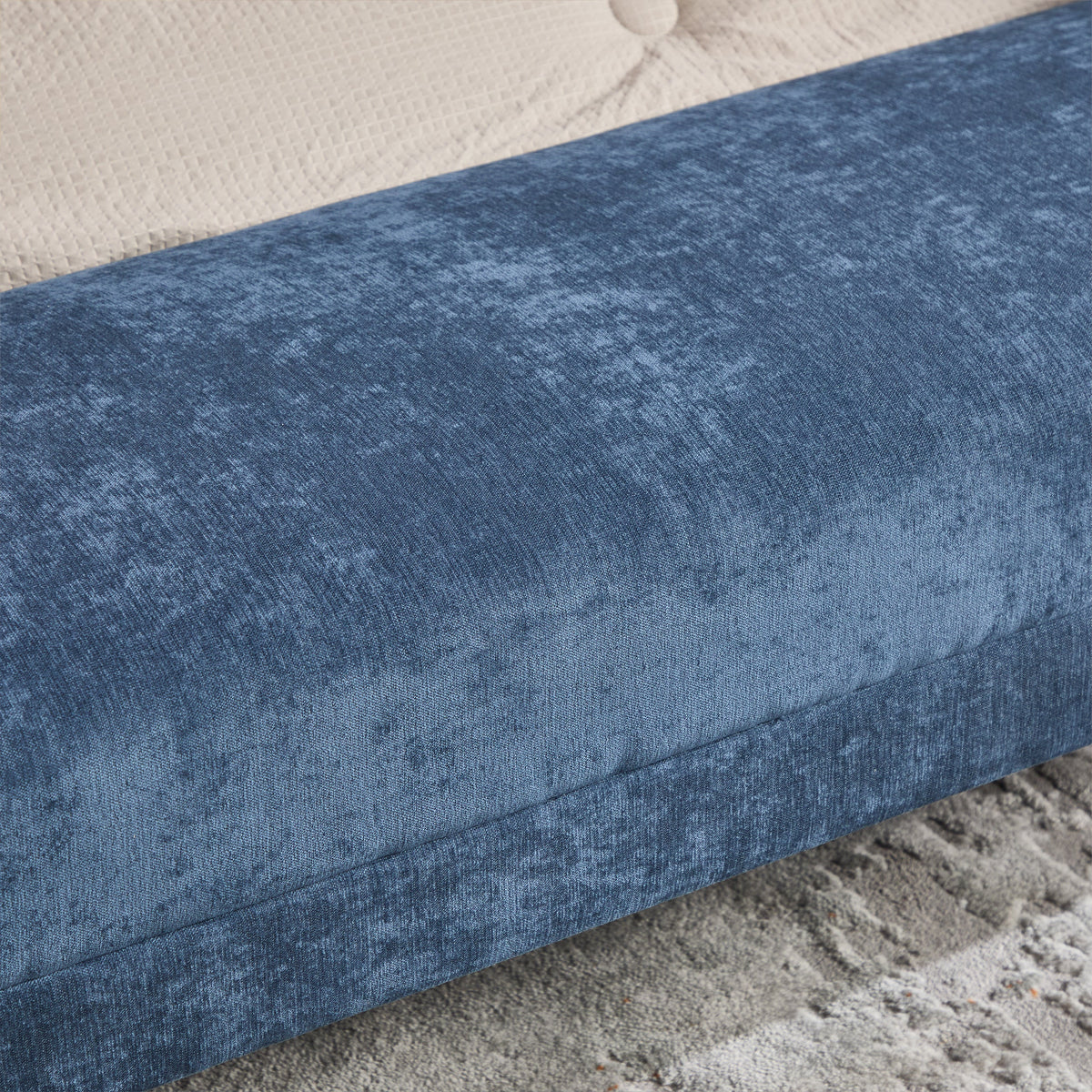 65" Chenille Ottoman Bench with Upholstered Wood Frame - Neutral
