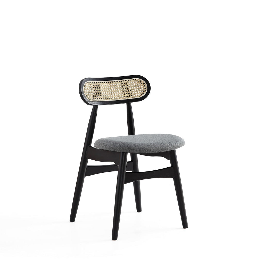 Dining Chair Set with Cane Backrest - Black or Light Brown