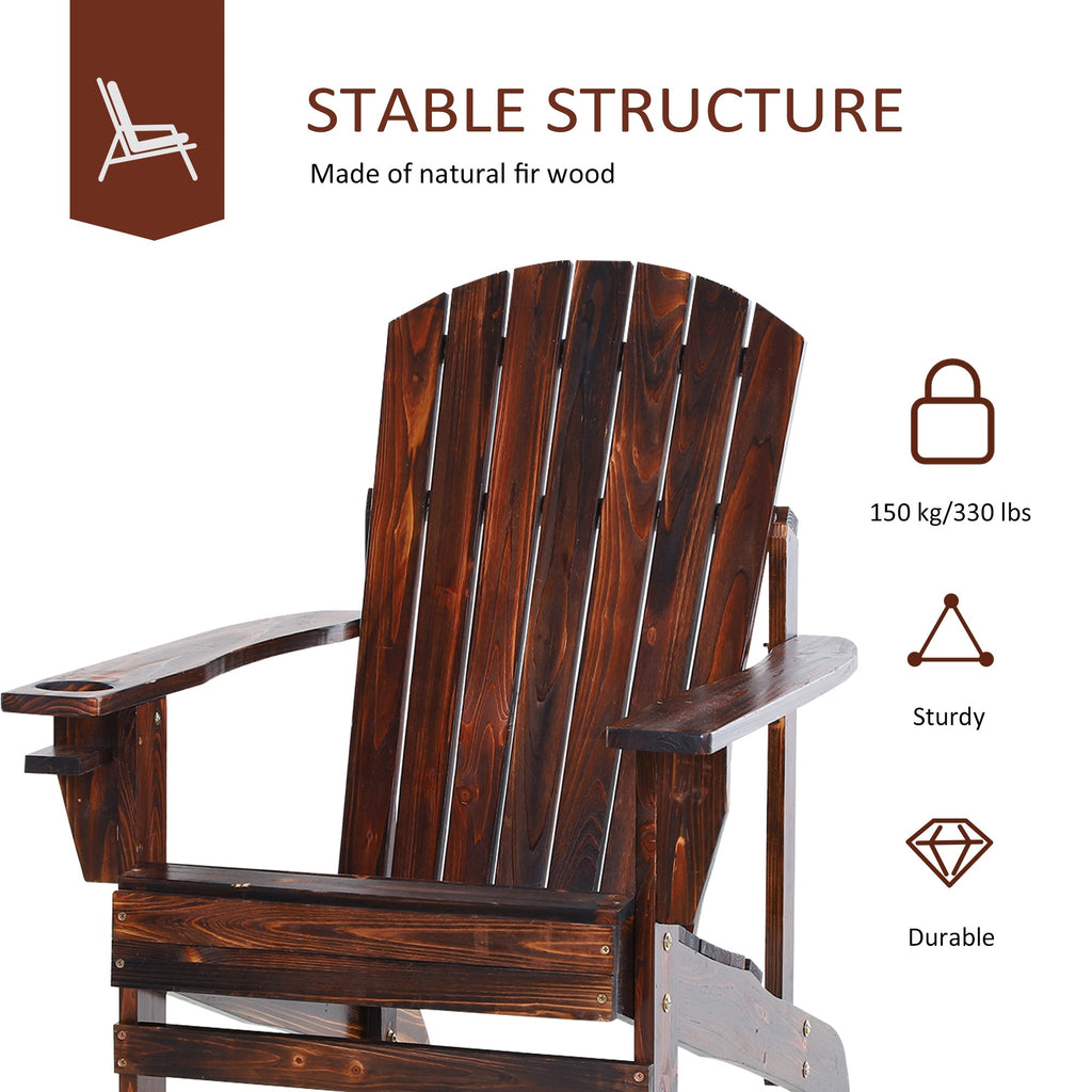 Wooden Adirondack Chair Patio Seating with Cup Holder - Natural Wood