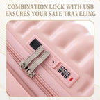 Spinner Wheel Luggage Set with USB Port and Holders - Pink, Black, Green