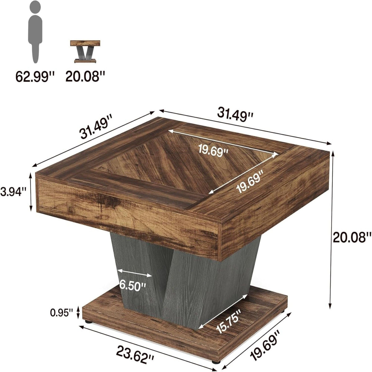 Square Coffee Table with Crisscross Base - Brown / Black