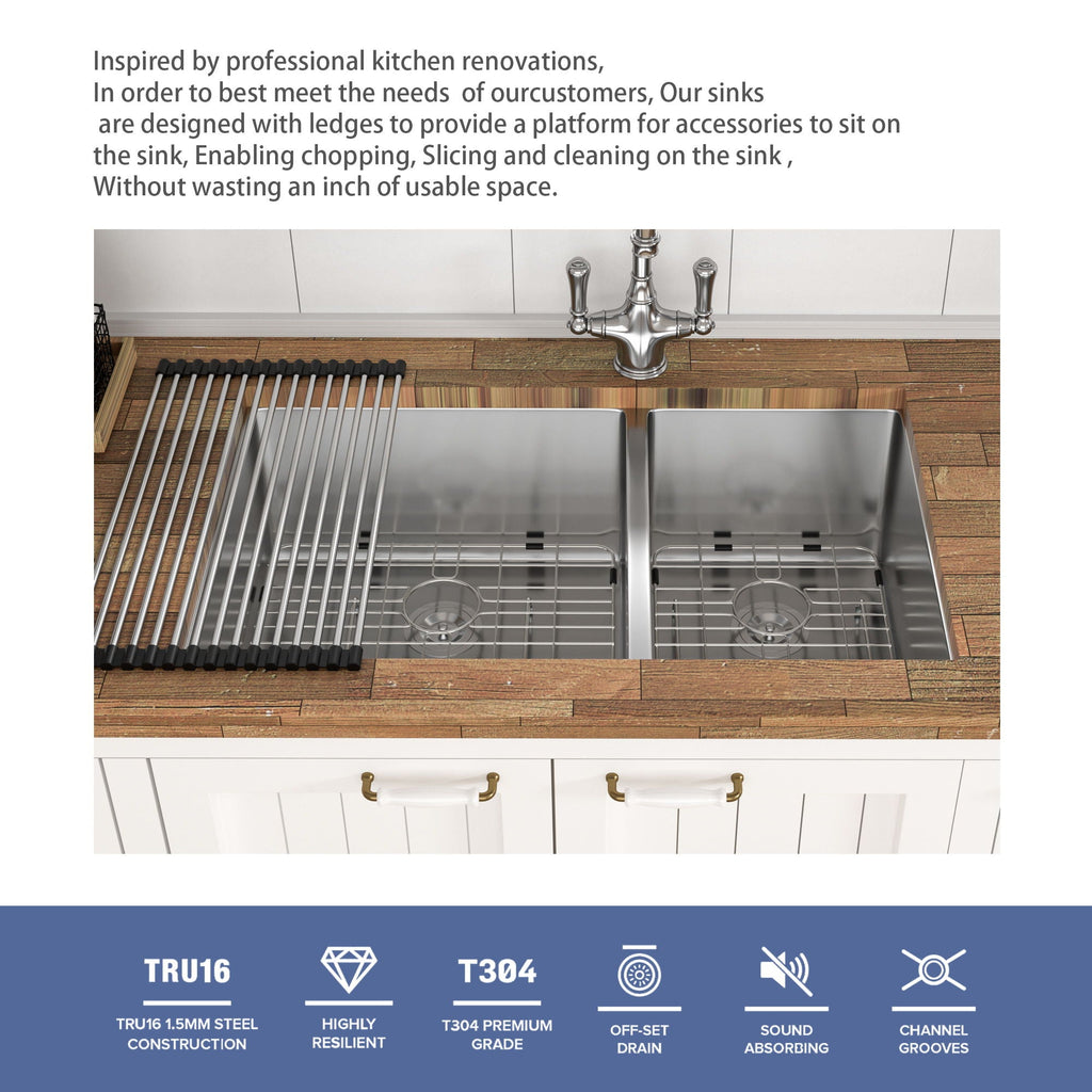 Modern Double Bowl Undermount Sink with 10" Deep Basins - Gray