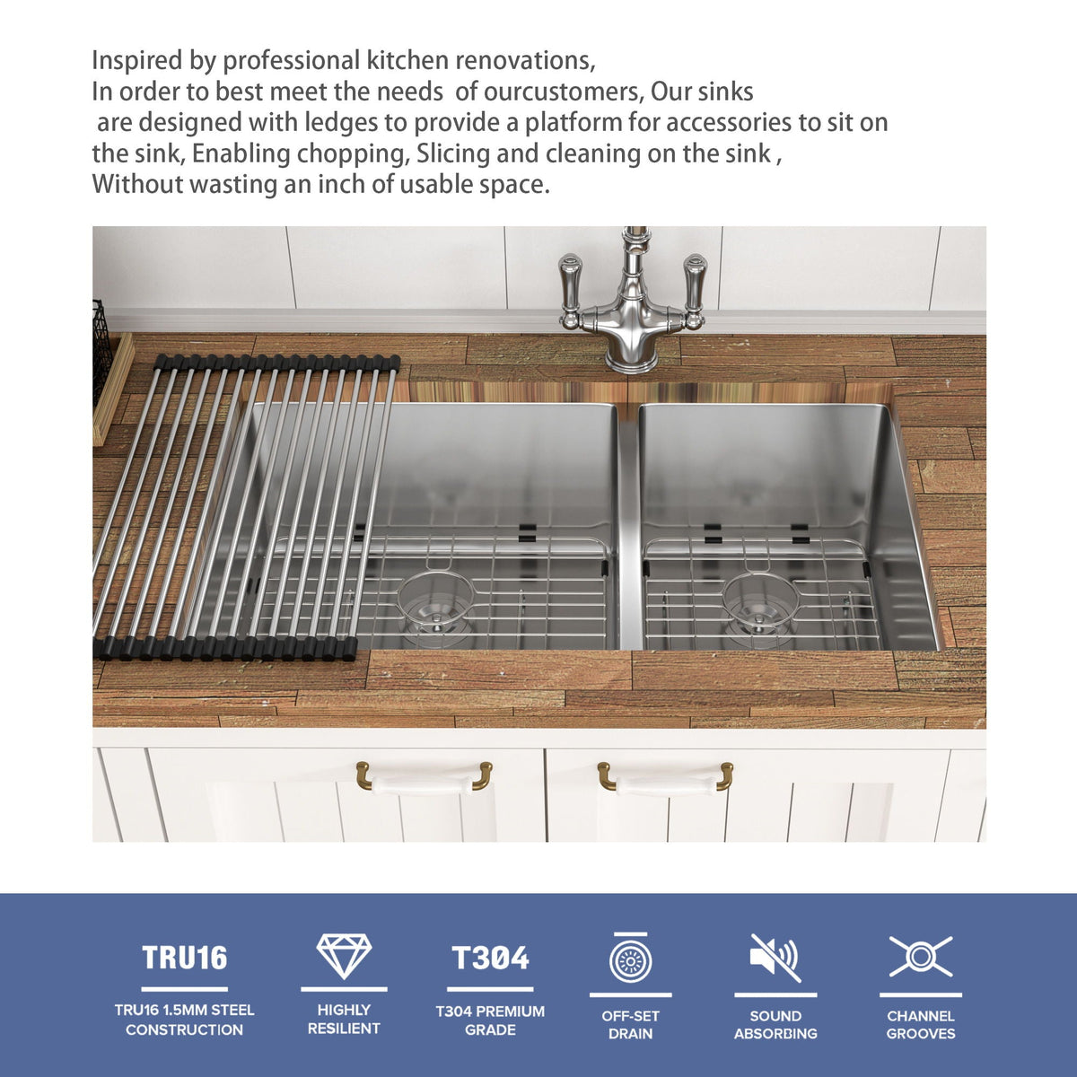 Modern Double Bowl Undermount Sink with 10" Deep Basins - Gray