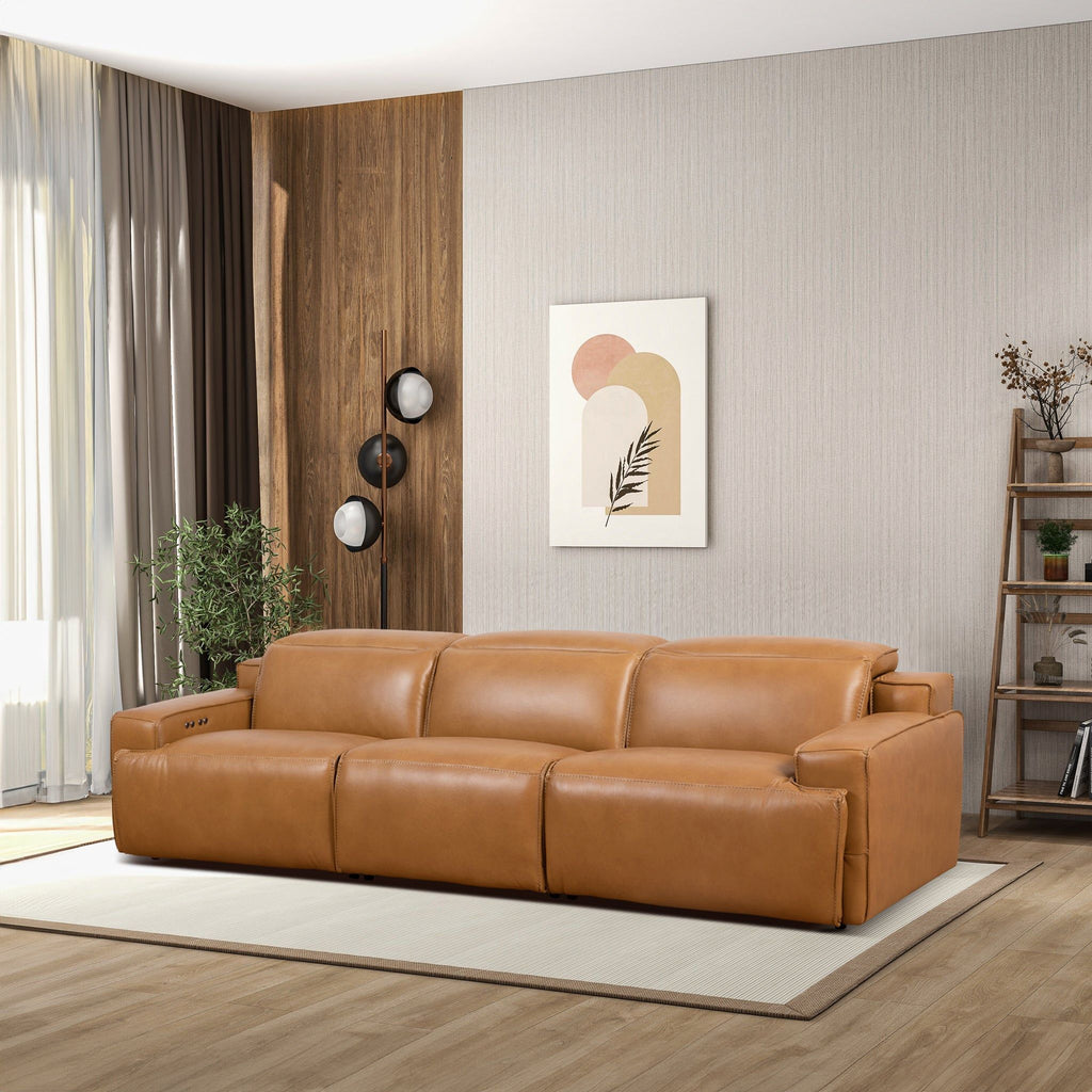 Triple Power Recliner Sofa with Three-Stage Reclining - Tan