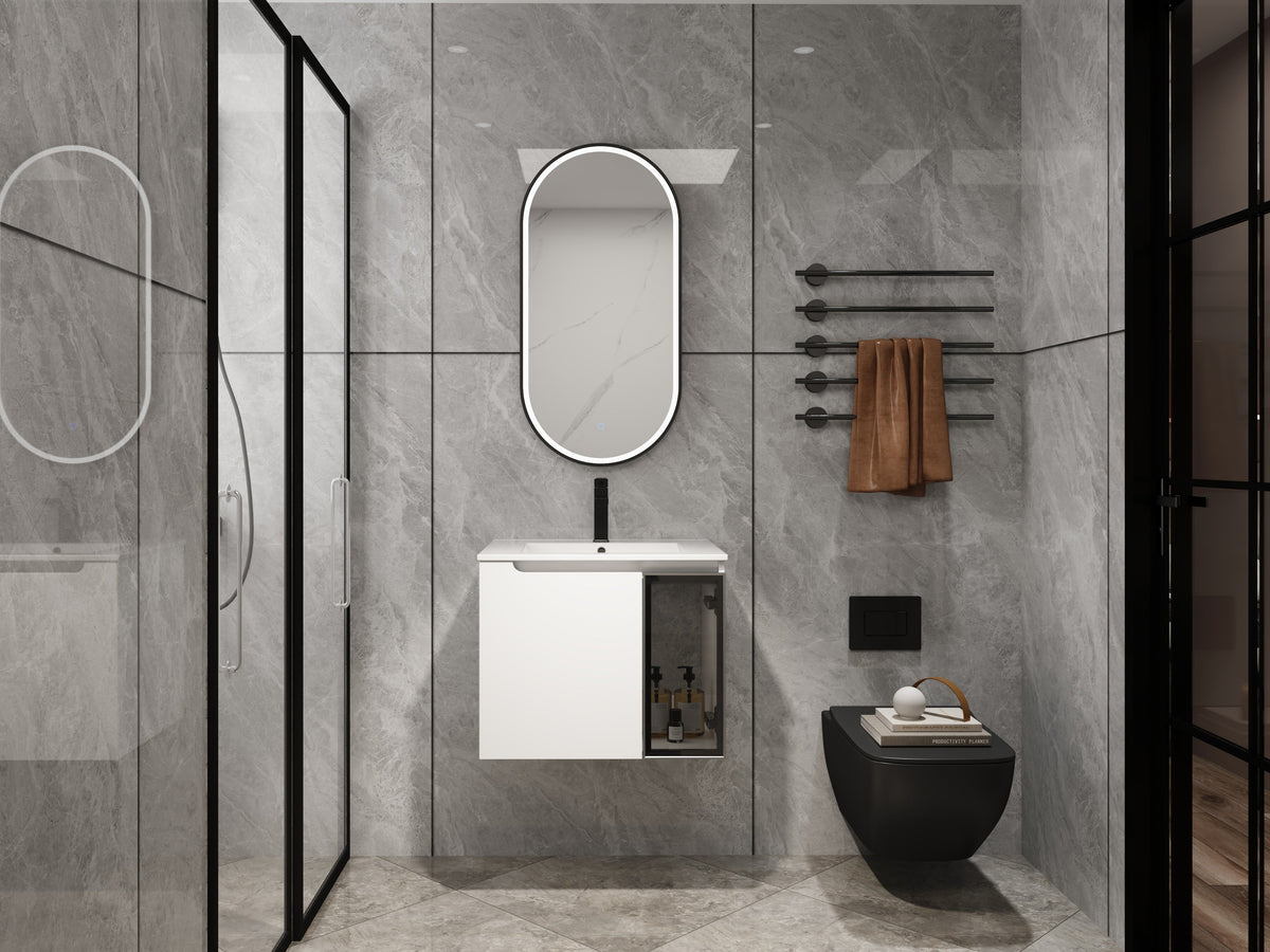 24" Wall-Mounted Bathroom Vanity with Ceramic Sink - Glossy White