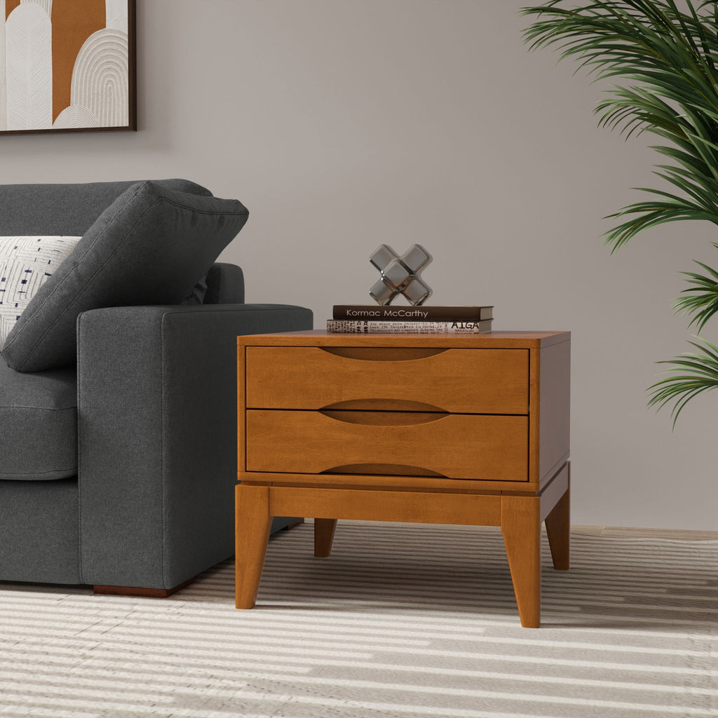 Handcrafted End Table with 2 Drawers - Light Brown, Dark Brown, or Black