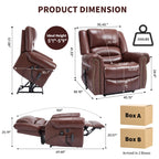 Genuine Leather Power Lift Recliner Chair with Heat and Massage – Brown or Red