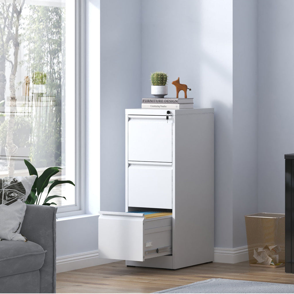 Steel Vertical File Cabinet with Lock – Multiple Sizes - Black or White