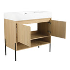Modern Bathroom Vanity Combo with Single Resin Sink and Storage Cabinet - Light Brown