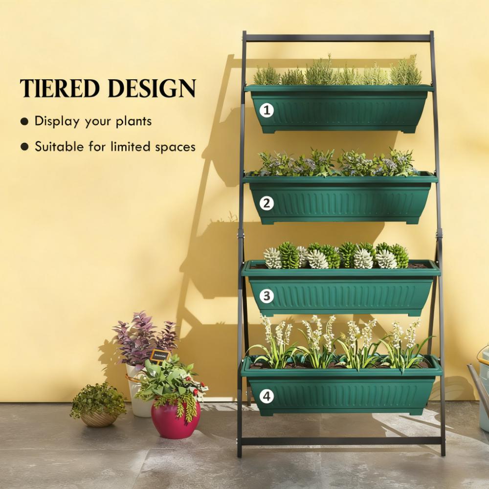 4-Tier Vertical Raised Garden Planter with 4 Boxes - Steel & Polypropylene