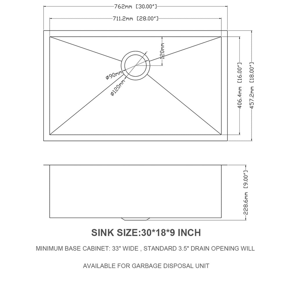 Undermount Stainless Steel Kitchen Sink with Deep Single Bowl - Gray