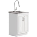 Deluxe Laundry Cabinet with Pull-Out Faucet and Stainless Steel Sink - White