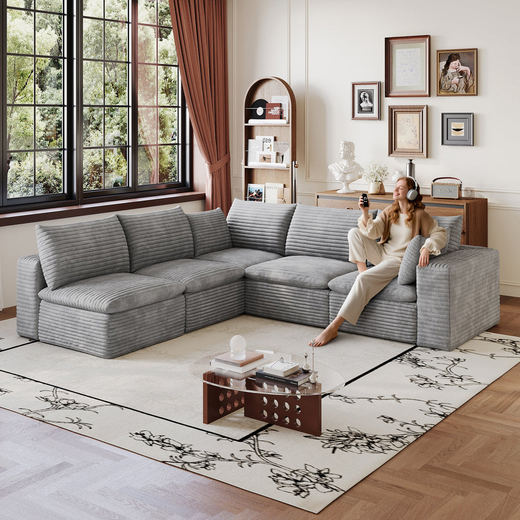 Cloud Sofa with Removable Cushion - Corduroy Fabric