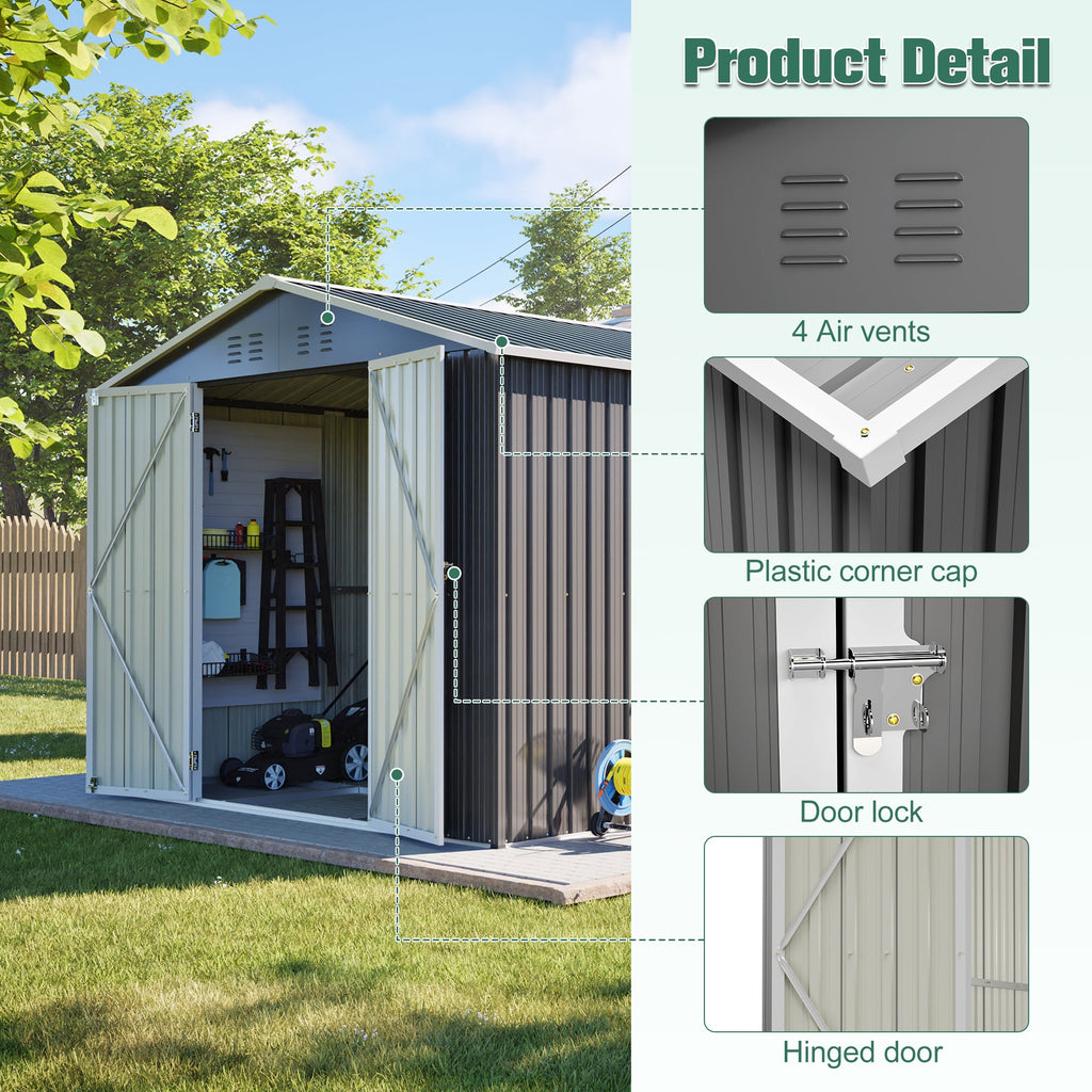 Lockable Metal Shed 8x12 FT with Aluminum Frame - Gray