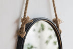 Black Circle Wall Mirror with Rope Strap - Contemporary Metal Frame