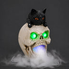 Halloween Cat Skull Statue with Glowing Features - Black White