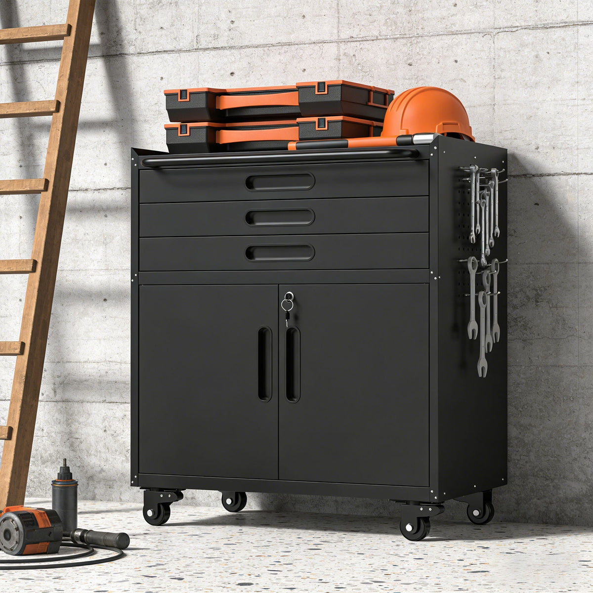 Rolling Tool Cabinet Heavy Duty Garage Storage With Lockable Doors