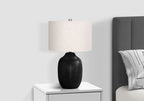 Contemporary Black Ceramic Table Lamp with 3-Way Switch - Ivory Linen Shade