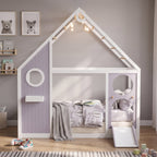 Twin House Bed with Slide and Light Strip