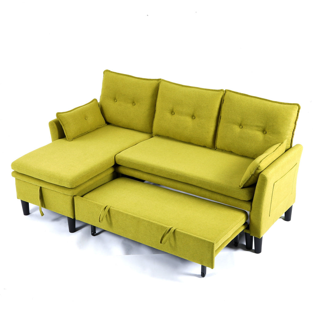 Reversible Chaise Sleeper Sectional Sofa with Storage - Cotton-Linen Upholstery