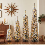 Pre-Flocked Pencil Christmas Trees 4 Pack with Easy Setup - White Flocked