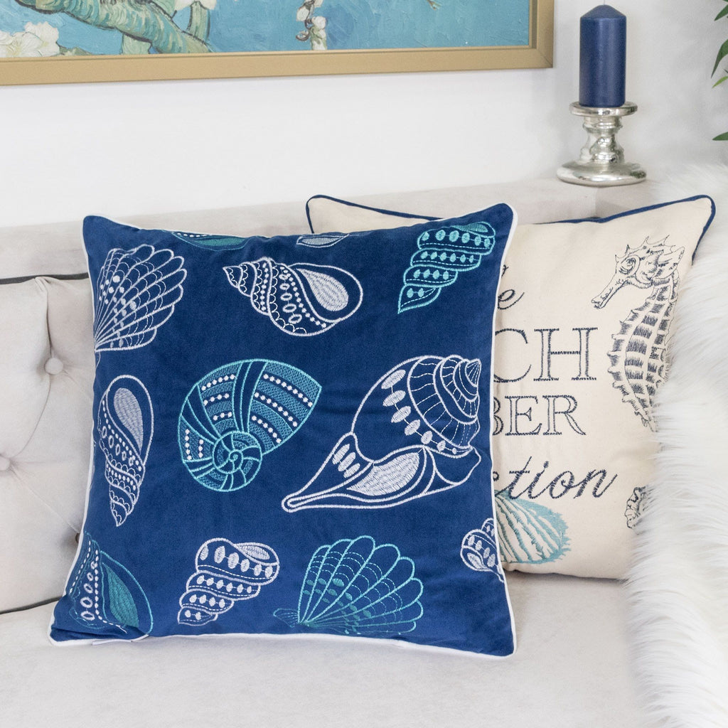 Seashells Pillow Cover with Hidden Zipper - Blue or Light Blue