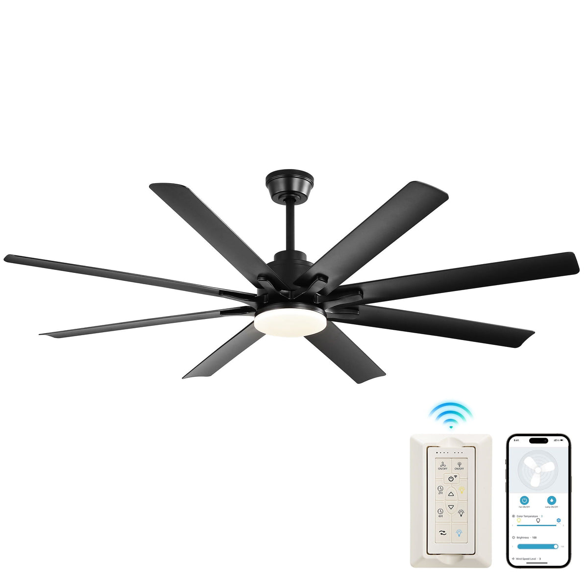 Smart Ceiling Fan With 8 Blades, Voice Remote Control, 6 Wind Speeds