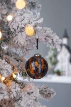 Blue Glass Christmas Ball Ornaments Set of 6 with Brass Accents