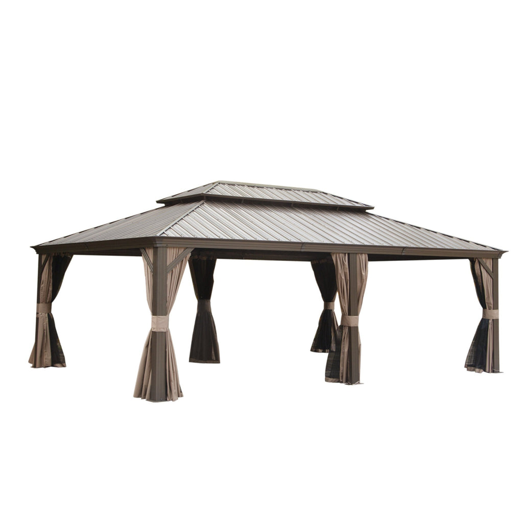 14x22FT Hardtop Gazebo with Galvanized Steel Double Roof - Gray