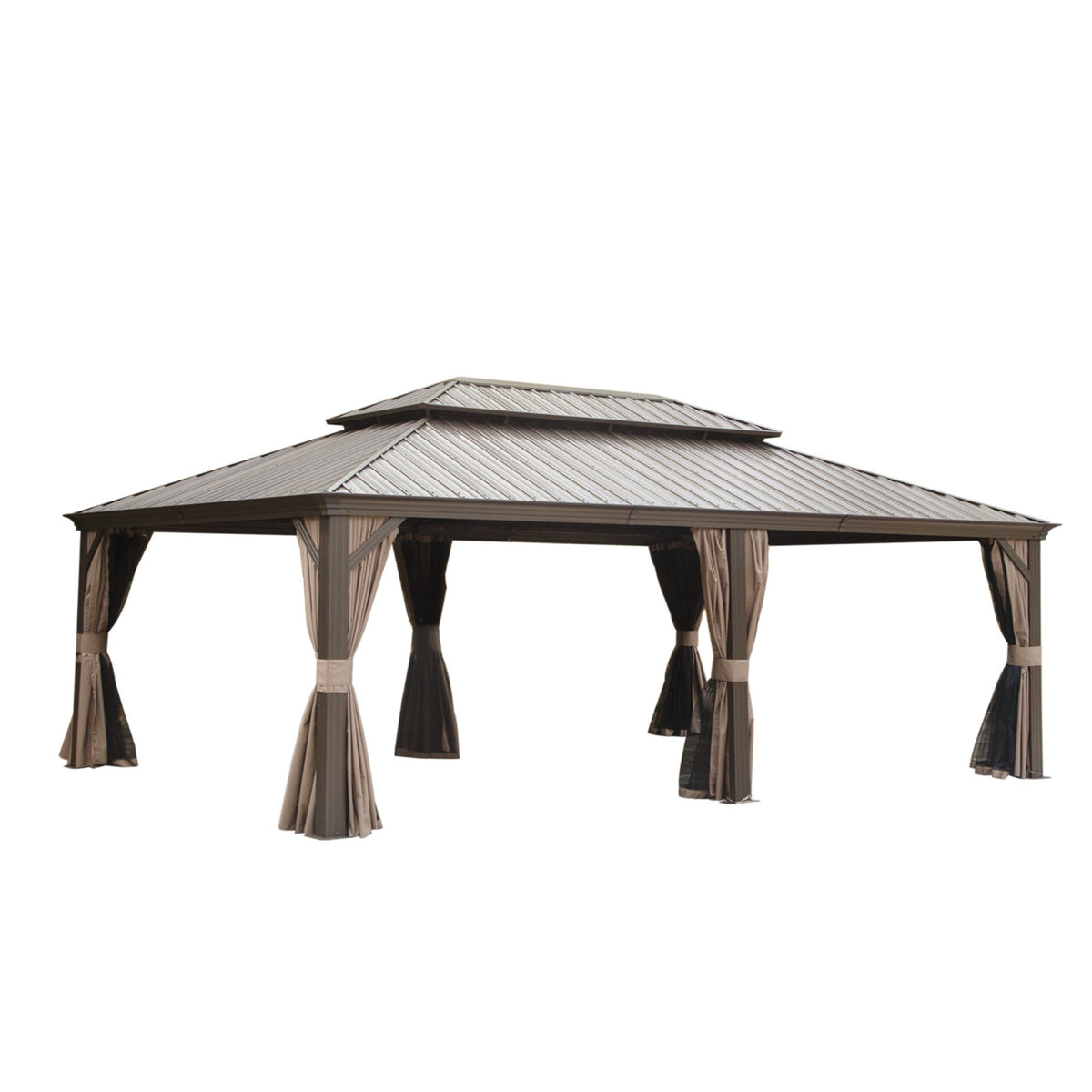 14x22FT Hardtop Gazebo with Galvanized Steel Double Roof - Gray