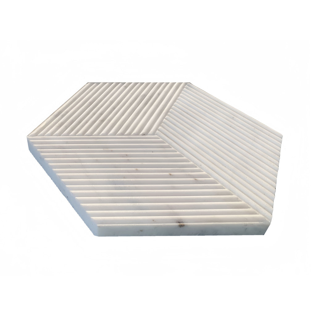 Hexagon Natural Stone Marble Decorative Tile Set with 3D Fluted Texture - Gray or White