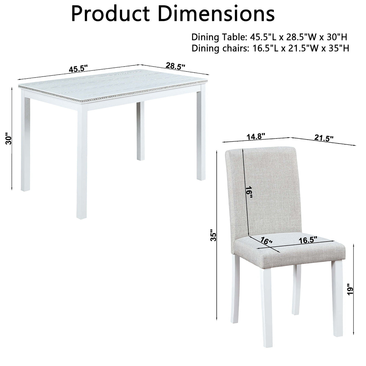 Dining Table Set with Crystal Decoration and Upholstered Chairs - Gray or White