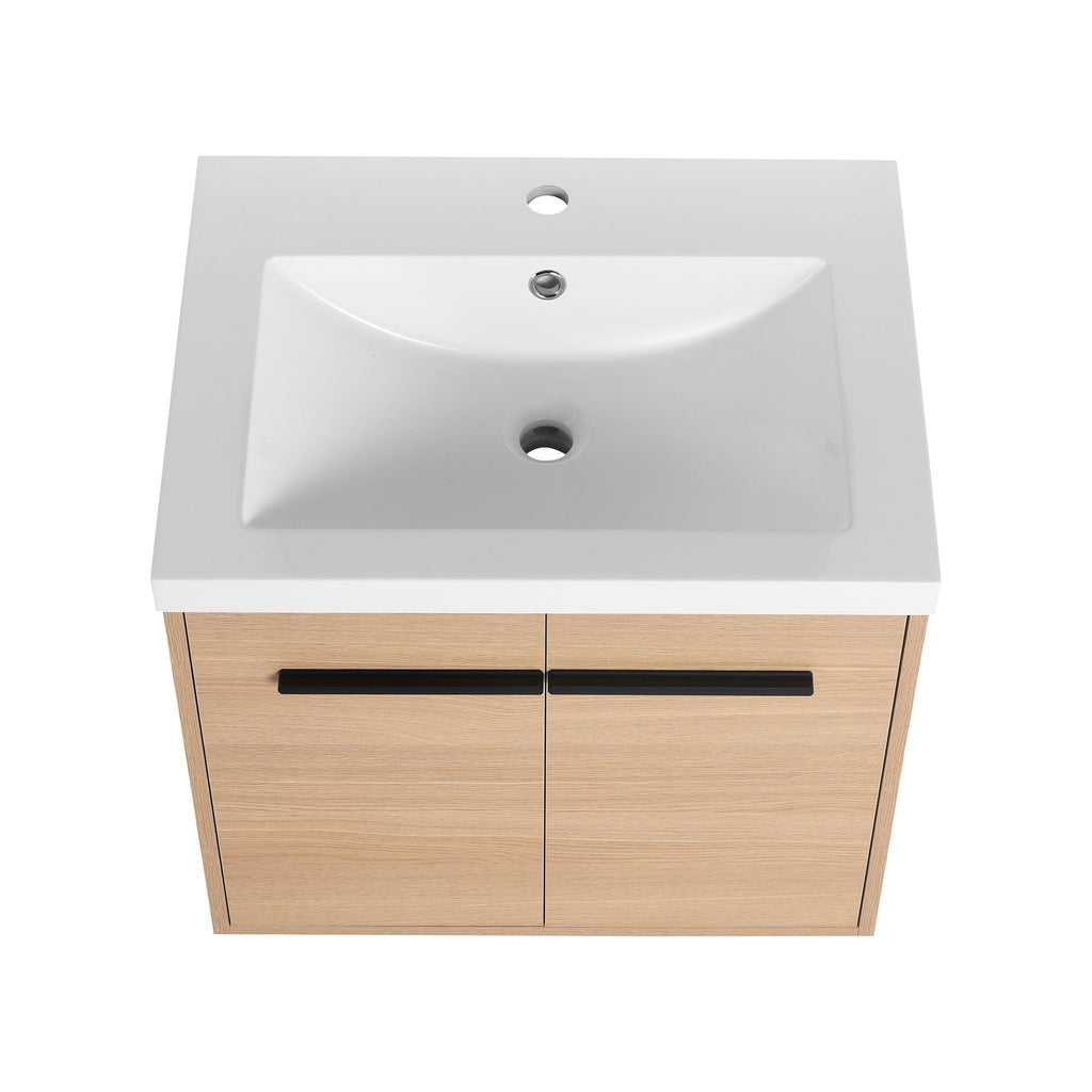 Bathroom Vanity Set with Resin Countertop Sink and 2 Doors - Light Brown Oak