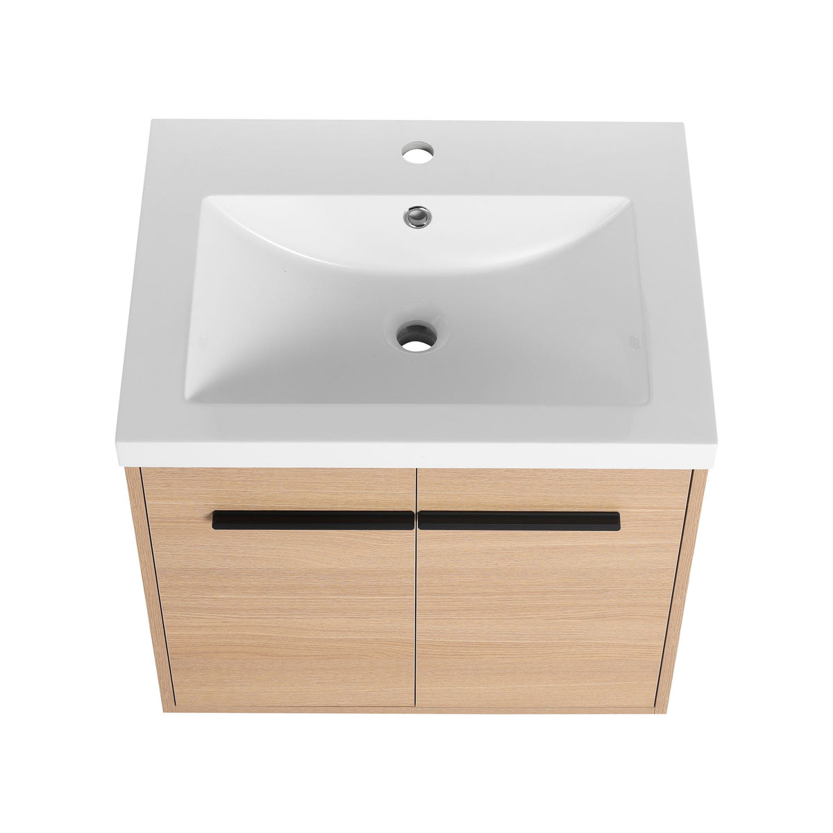Bathroom Vanity Set with Resin Countertop Sink and 2 Doors - Light Brown Oak