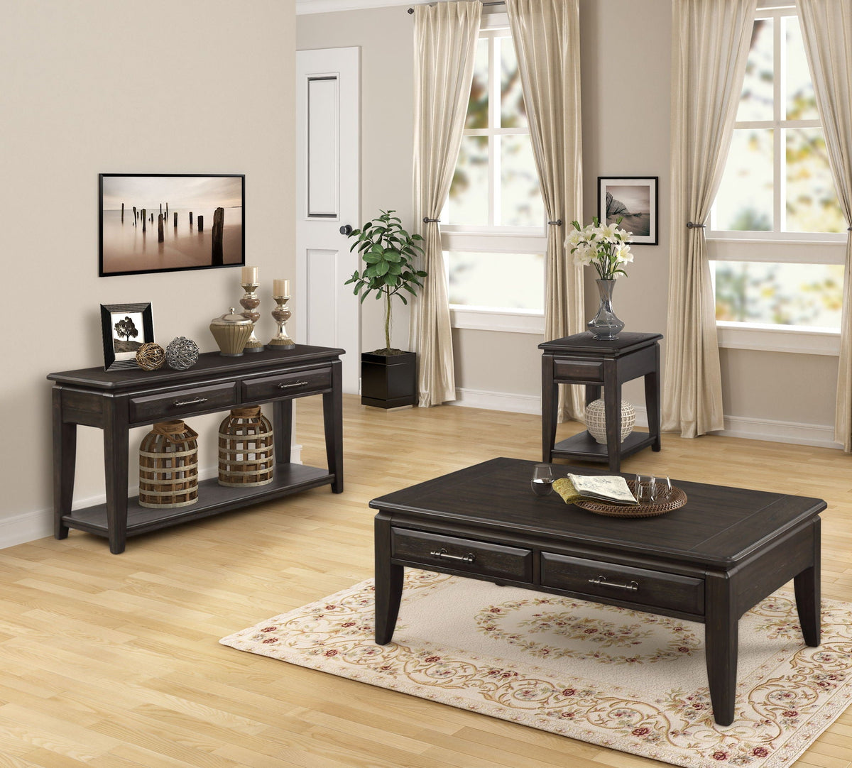 Traditional Table With Storage with Drawer - Dark Brown