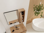 Imitative Oak Wall Mounted Bathroom Mirror Cabinet with Soft Close Door