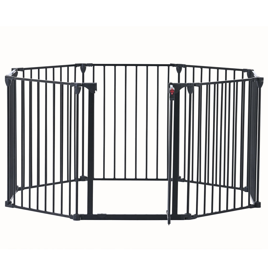 Adjustable Metal Safety Gate Play Yard with Pivoting Panels - Black