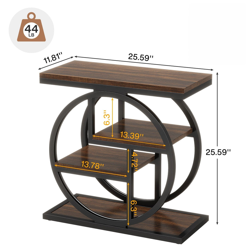 4 Tier Narrow End Table with Storage Shelves - Rustic Brown