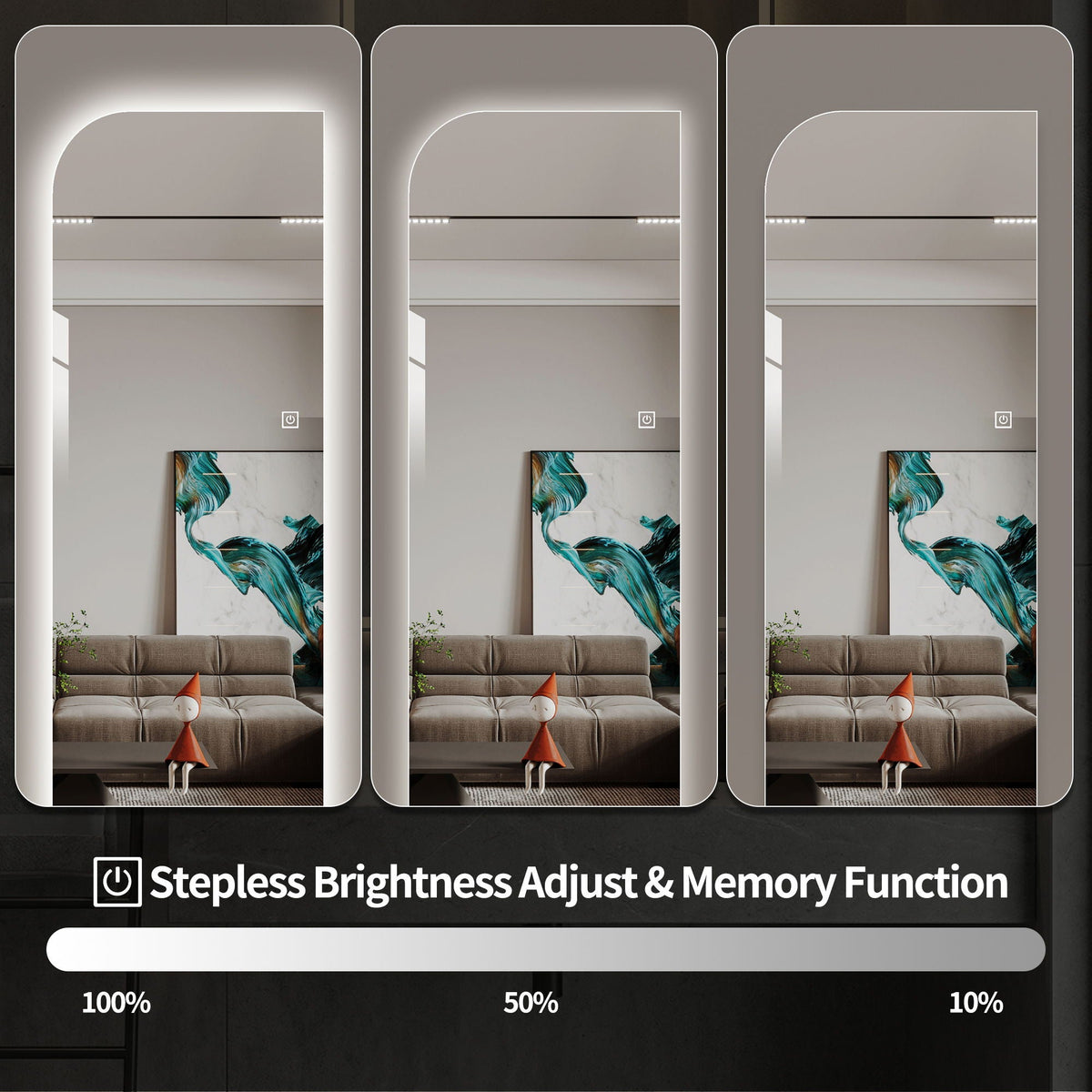 Irregular Shape LED Full Length Wall Mirror with 3 Color Dimmable Lighting - Silver