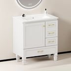 30" White Bathroom Vanity with Soft Close Doors and Ample Storage - White