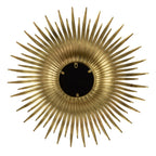Retro Sunburst Metal Wall Mirror with Decorative Design - Gold