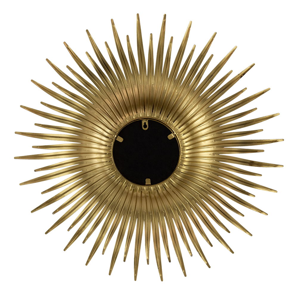 Retro Sunburst Metal Wall Mirror with Decorative Design - Gold
