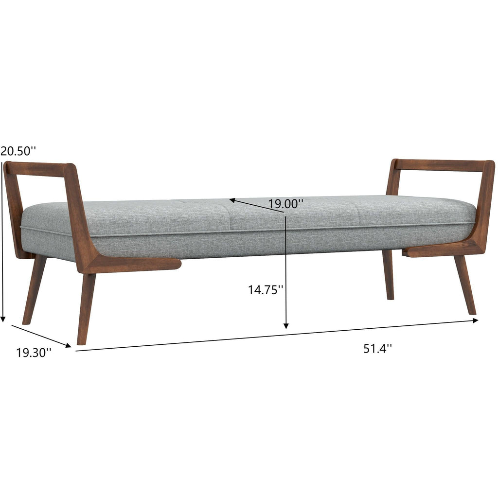 Gray Upholstered Bench with Biscuit Tufting - 51.2" Wide