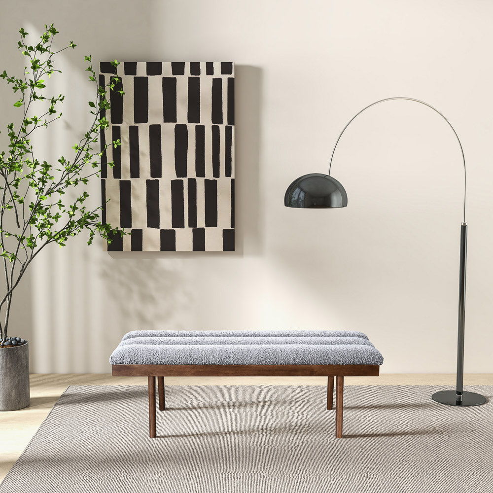 Ash Gray Upholstered Bench with Solid Wood Base - Ash Gray